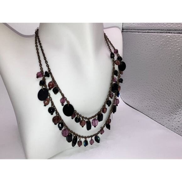 Lavender Crystal & Purple Glass Beaded 2 Layers Copper Chain 19.25" Necklace! - Picture 4 of 7